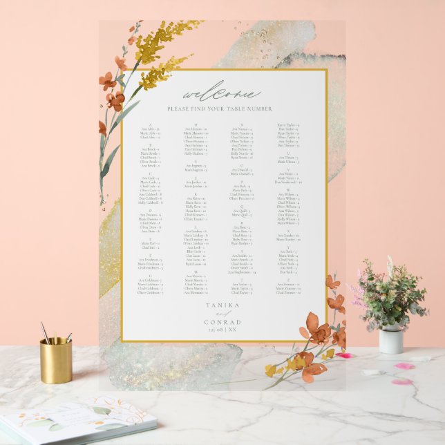 Aquarelle fleur sauvage Mariage Welcome Gold ID954 (Mariage)