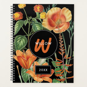 Aquarelle Fleur sauvage noir orange monogramme