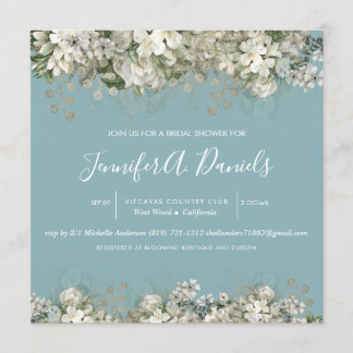 Aquarelle Fleurie Bleu Douche nuptiale Invitation