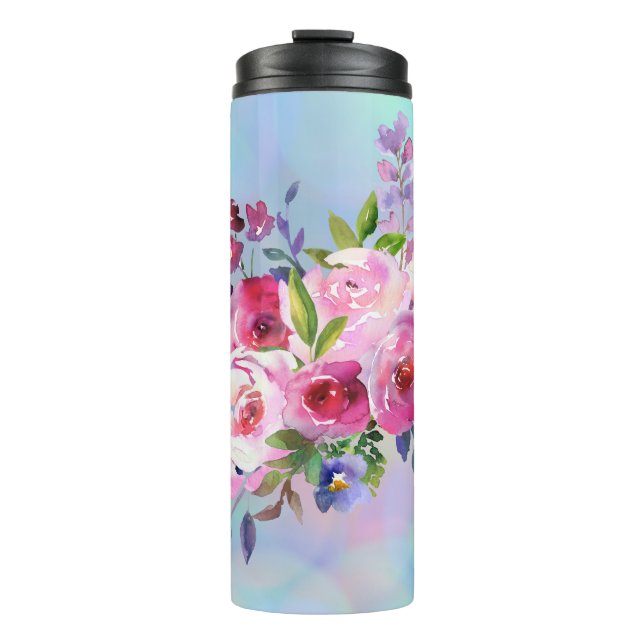 Aquarelle Fleurs Bouteille d'eau Paruline thermiqu (Devant)
