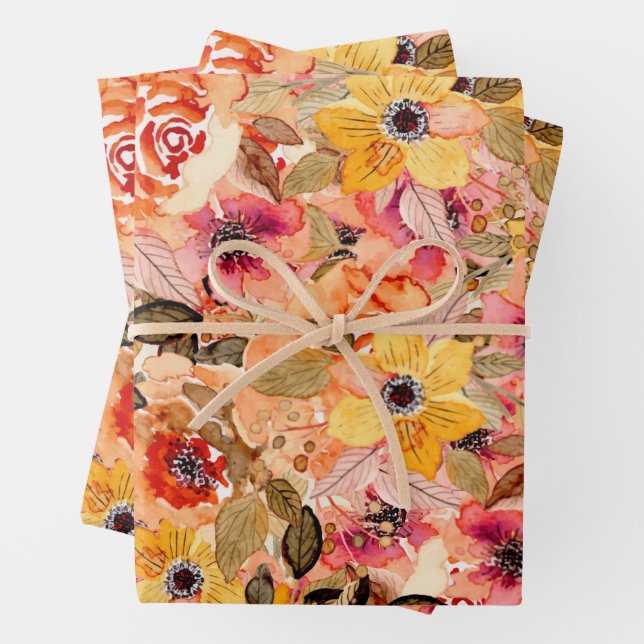 Aquarelle Fleurs d'automne Envelopper les feuilles (En situation)