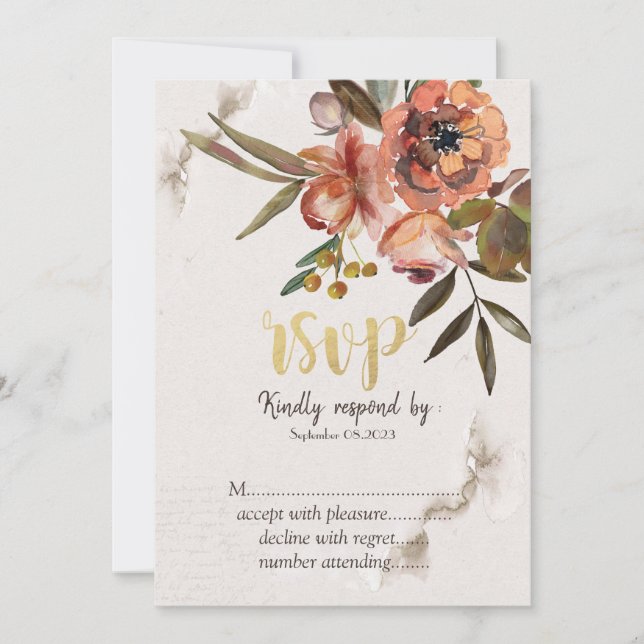 Aquarelle Fleurs d'automne Invitation RSVP (Devant)