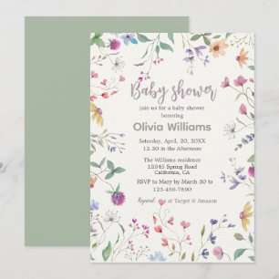 Aquarelle fleurs de champ Baby shower Invitation