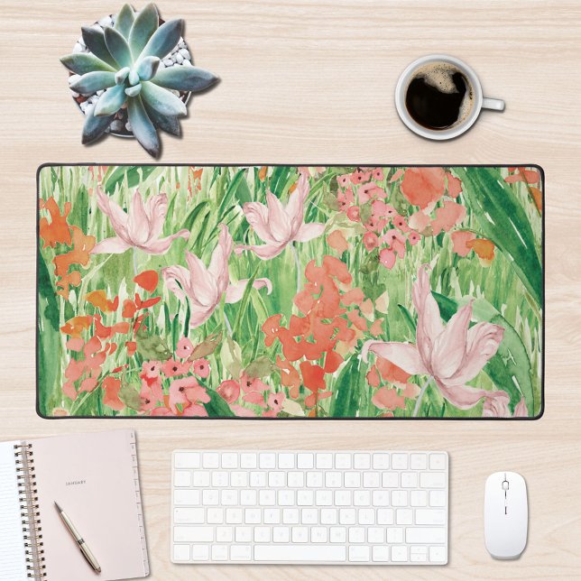 Aquarelle Fleurs de Corail Rose Prairie sur Montag (In situ office desk)