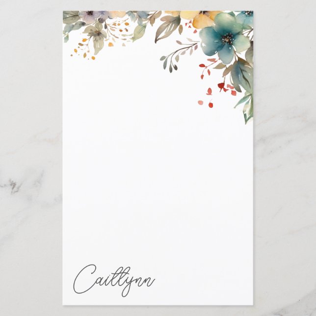 Aquarelle Fleurs d'été Papeterie personnalisée (Devant)
