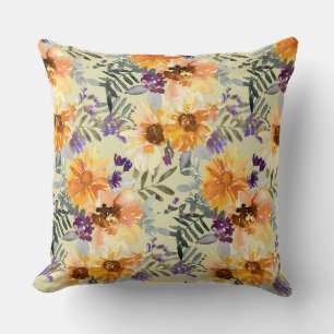 Aquarelle Fleurs Jeter Oreiller