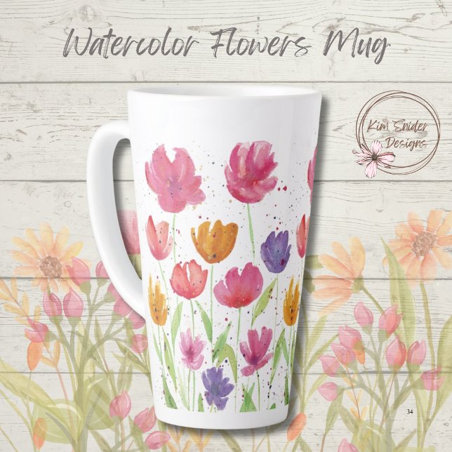 Aquarelle Fleurs Latte Mug (Créateur téléchargé)