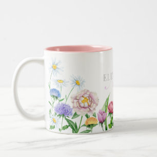 Aquarelle Fleurs Nom et monogramme Mug à deux tona