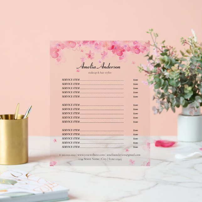 Aquarelle Fleurs Roses Beauté Salon Tarifs (Mariage)