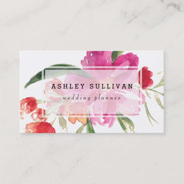 Aquarelle Fleurs roses Carte de visite floral posy (Devant)