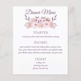 Aquarelle - Fleurs roses - Menu Mariage