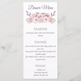 Aquarelle Fleurs roses - Menu Mariage-