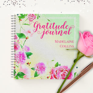 Aquarelle Fleurs Roses Sur Green Gratitude Journal