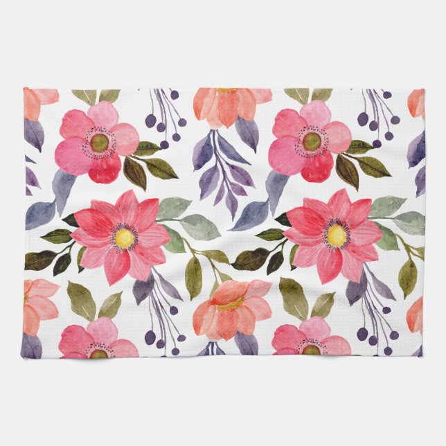Aquarelle Fleurs Serviette de cuisine (Horizontal)