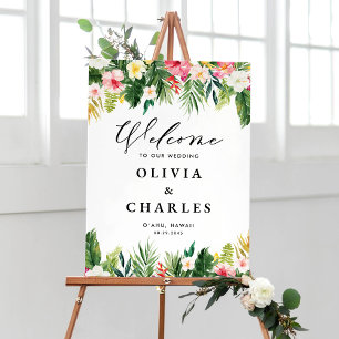 Aquarelle Fleurs tropicales Affiche de bienvenue M
