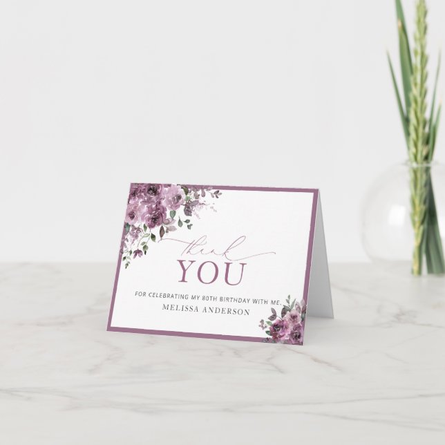 Aquarelle Fleurs violettes 80e anniversaire Merci (Devant)