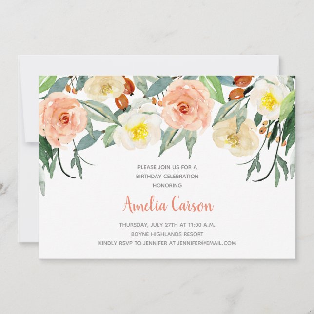 Aquarelle Flora Invitation d'anniversaire (Devant)