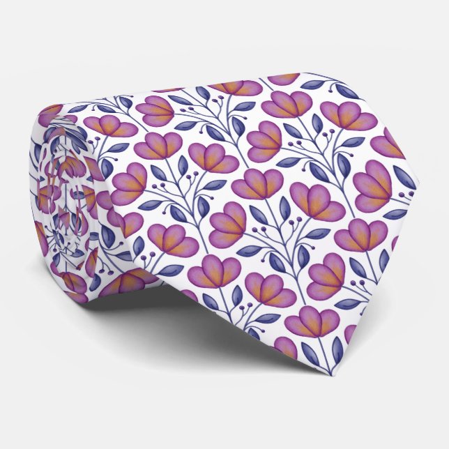 Aquarelle Flora Motif Cravate Blanc (Roulé)