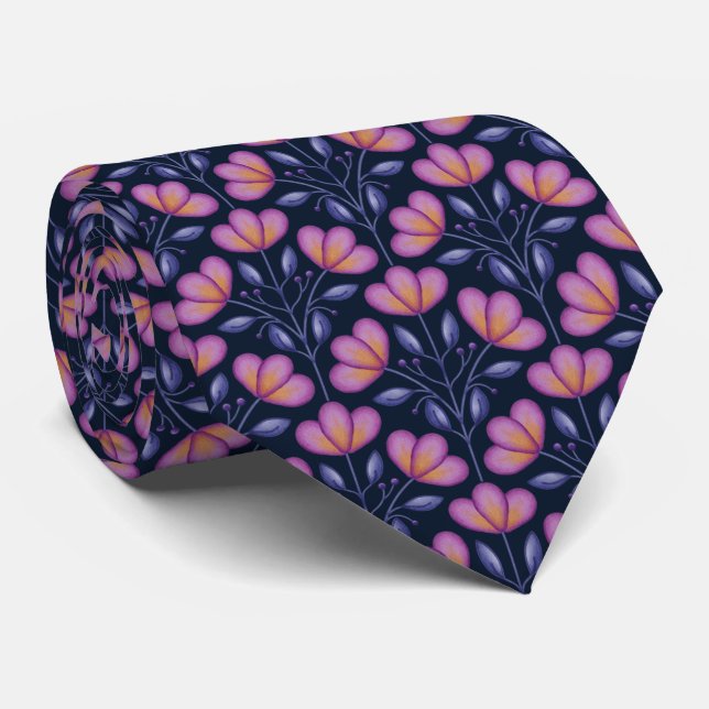 Aquarelle Flora Motif Cravate Marine (Roulé)