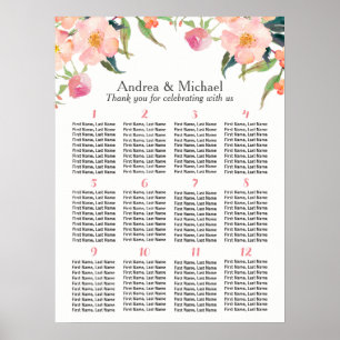 Aquarelle Floral 12 Tables Mariage Tableau de sièg