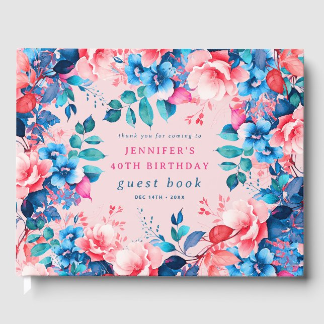 Aquarelle Floral 40e Anniversaire Livre d'hôtes Bl (Recto)