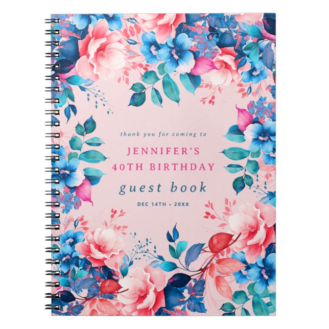 Aquarelle Floral 40e Anniversaire Livre d'hôtes Bl (Devant)