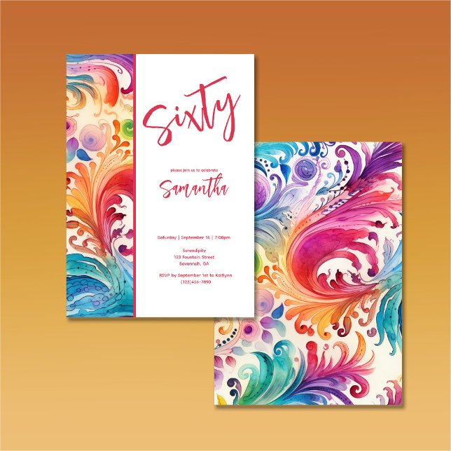 Aquarelle Floral 60e Invitation anniversaire (Créateur téléchargé)