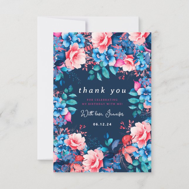 Aquarelle Floral Anniversaire Merci Table Marine (Devant)