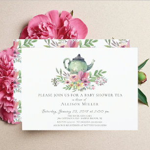 Aquarelle Floral Baby Tea Party Invitation
