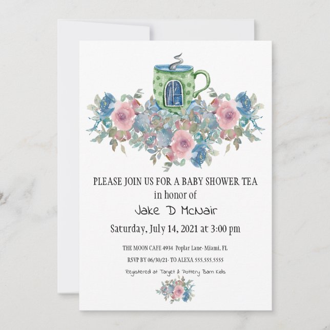 Aquarelle Floral Baby Tea Party Invitation (Devant)