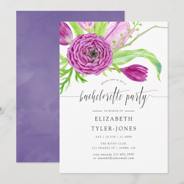 Aquarelle Floral Bachelorette Party Invitation (Devant / Derrière)