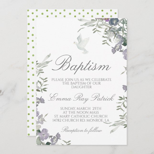 Aquarelle Floral Baptism Invitation (Devant / Derrière)