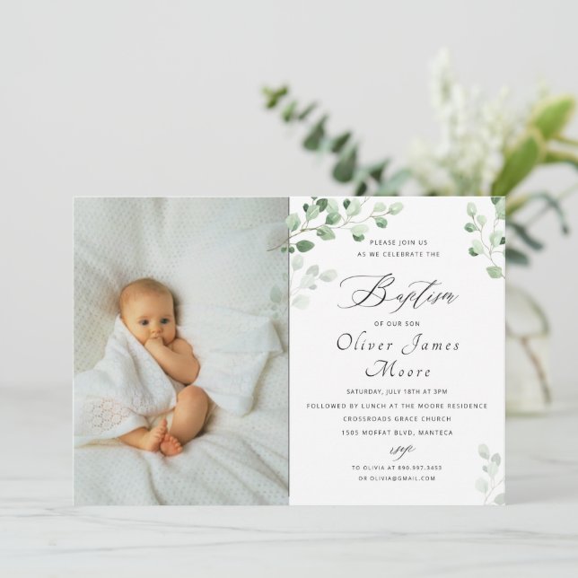 Aquarelle Floral Baptism Invitation (Debout devant)