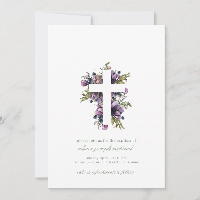 Aquarelle Floral Baptism Invitations (Devant)