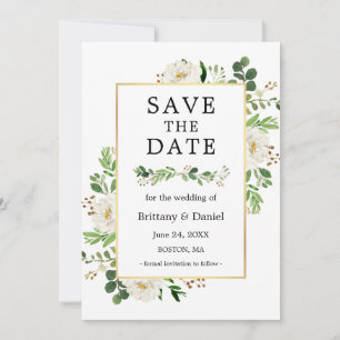 Aquarelle Floral Blanc Enregistrer La Carte Date