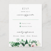 Aquarelle Floral Blanc Vert Mariage RSVP