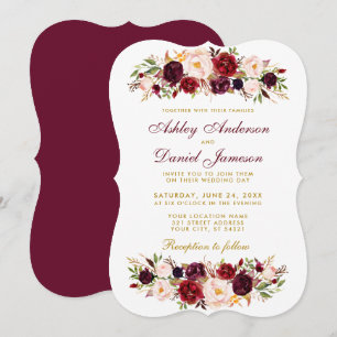 Aquarelle Floral Bourgogne Faire-part de mariage B