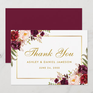 Aquarelle Floral Bourgogne Gold Mariage Merci GB