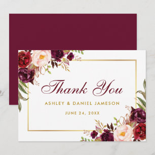Aquarelle Floral Bourgogne Gold Mariage Merci SB