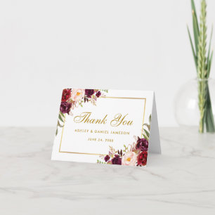 Aquarelle Floral Bourgogne Mariage Merci Note