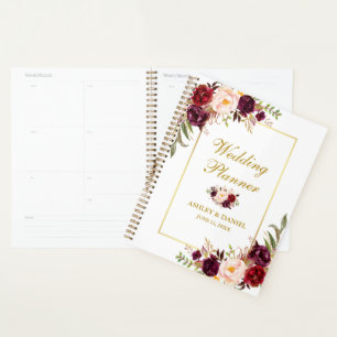 Aquarelle Floral Bourgogne Mariage or