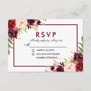 Aquarelle Floral Bourgogne Mariage RSVP