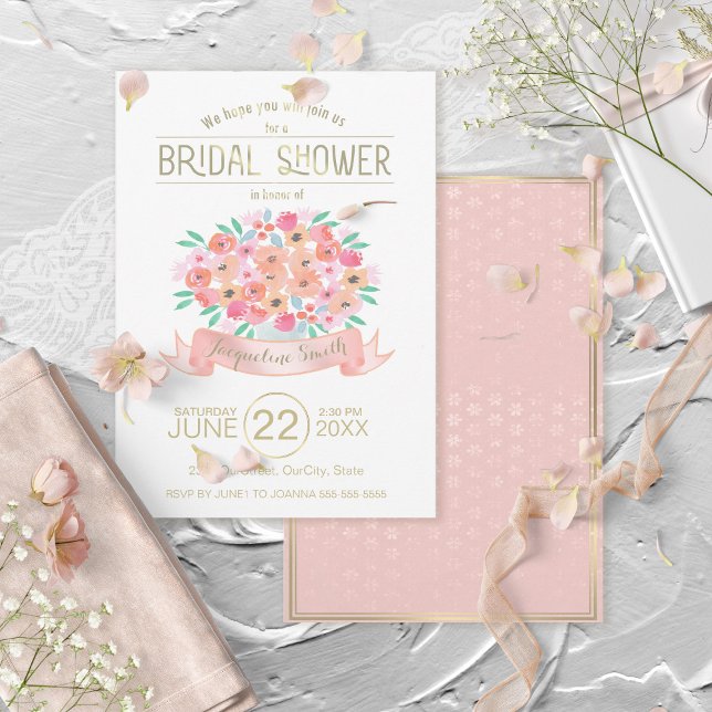 Aquarelle Floral Bridal Shower Invitation ID302 (Front/Back In Situ)