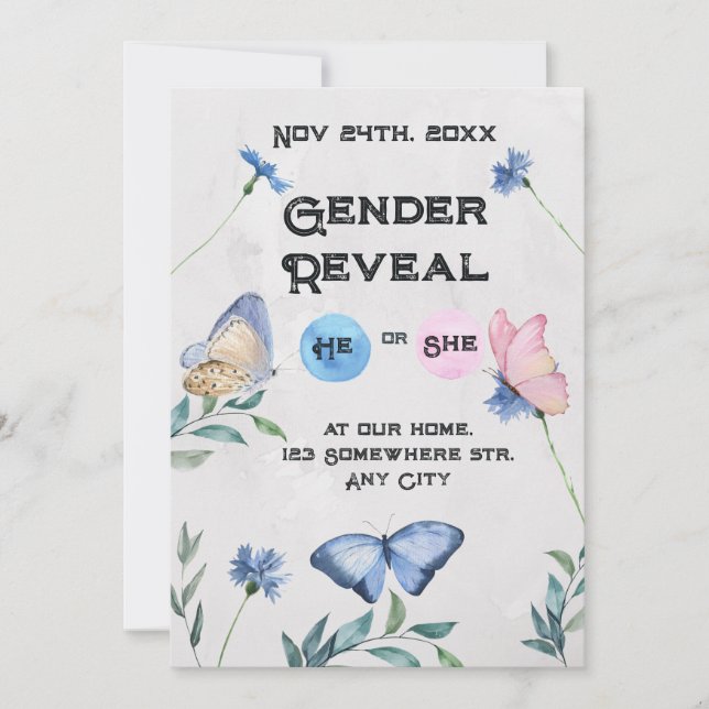 Aquarelle Floral Butterfly Invitation (Devant)
