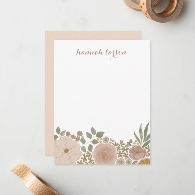 Aquarelle Floral Carte pour notes plat personnalis (Devant/Arrière en situation)