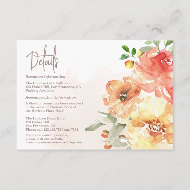 Aquarelle Floral Détails Mariage Carte de boîtier (Devant)