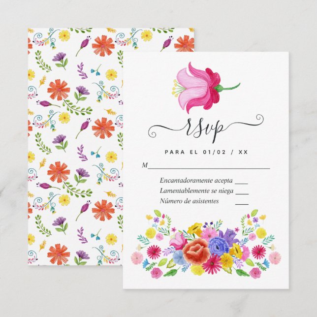 Aquarelle Floral Espagne Fiesta Wedding Carte RSVP (Devant / Derrière)