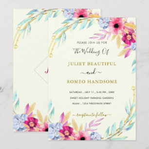Aquarelle Floral Faire-part de mariage or Modèle