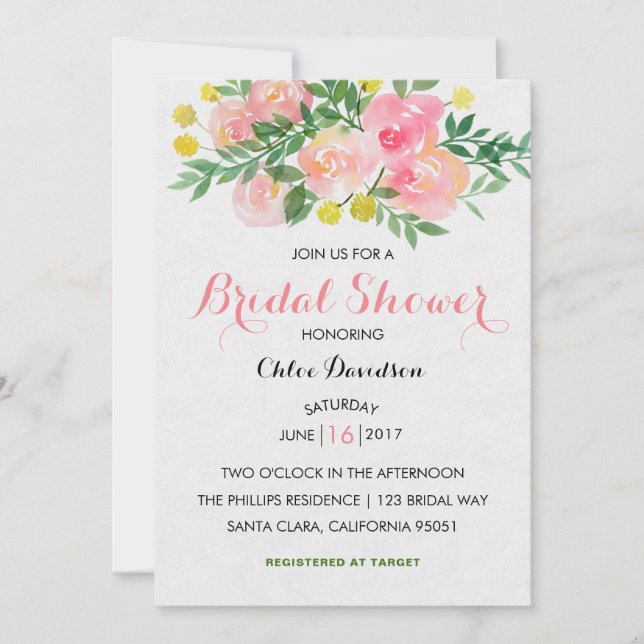 Aquarelle Floral Garden Invitation à la douche nup (Devant)