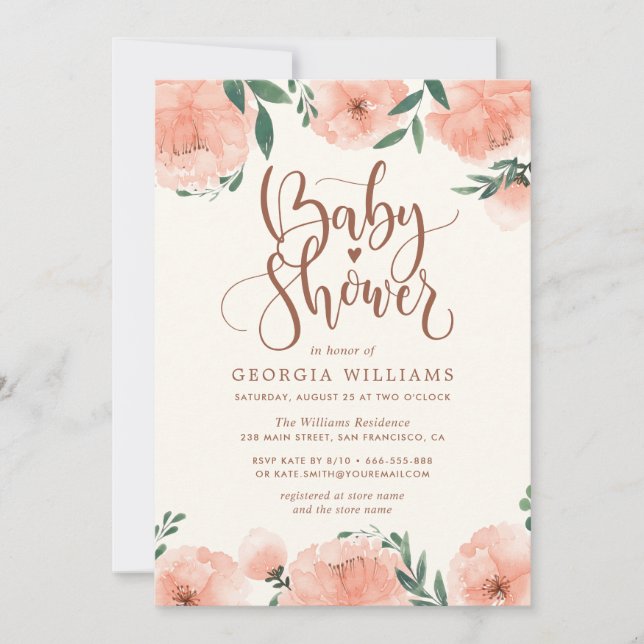 Aquarelle Floral Girl Baby shower Invitation (Devant)